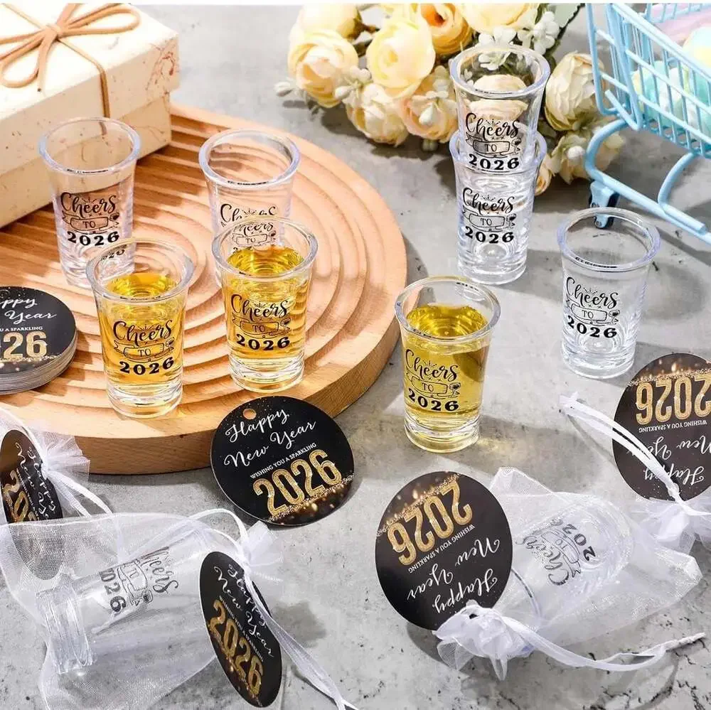 18 Sets 2026 New Year's Eve Party Favors, Acrylic Clear Shot Glasses with Cheers